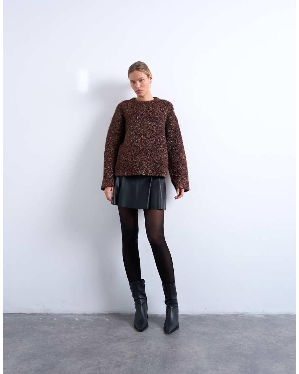 TOPSHOP Brown Knitted Oversized Tinsel Wide Sleeve Jumper