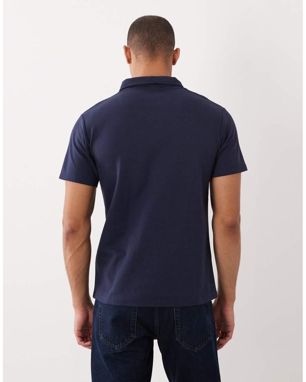 Threadbare Blue Short Sleeve Knitted Textured Polo Top for men