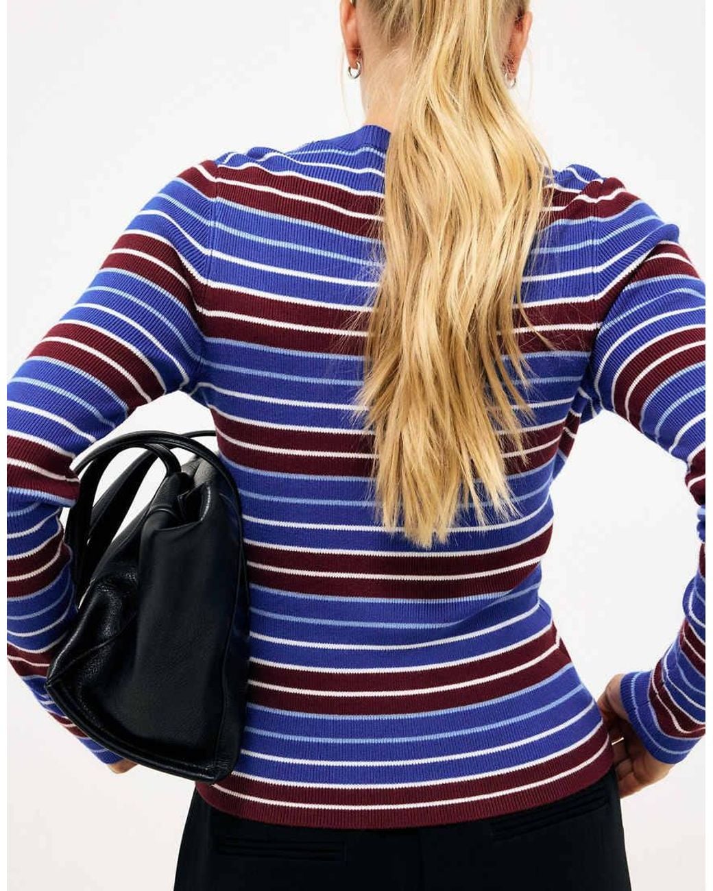 NA-KD Blue Ribbed Knitted Round Neck Top