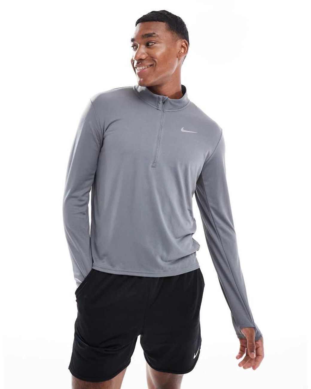 Nike Gray Pacer Dri-Fit Half Zip Long Sleeve Top for men