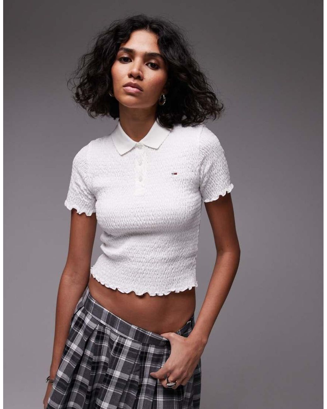 Tommy Hilfiger White Shirred Polo Top