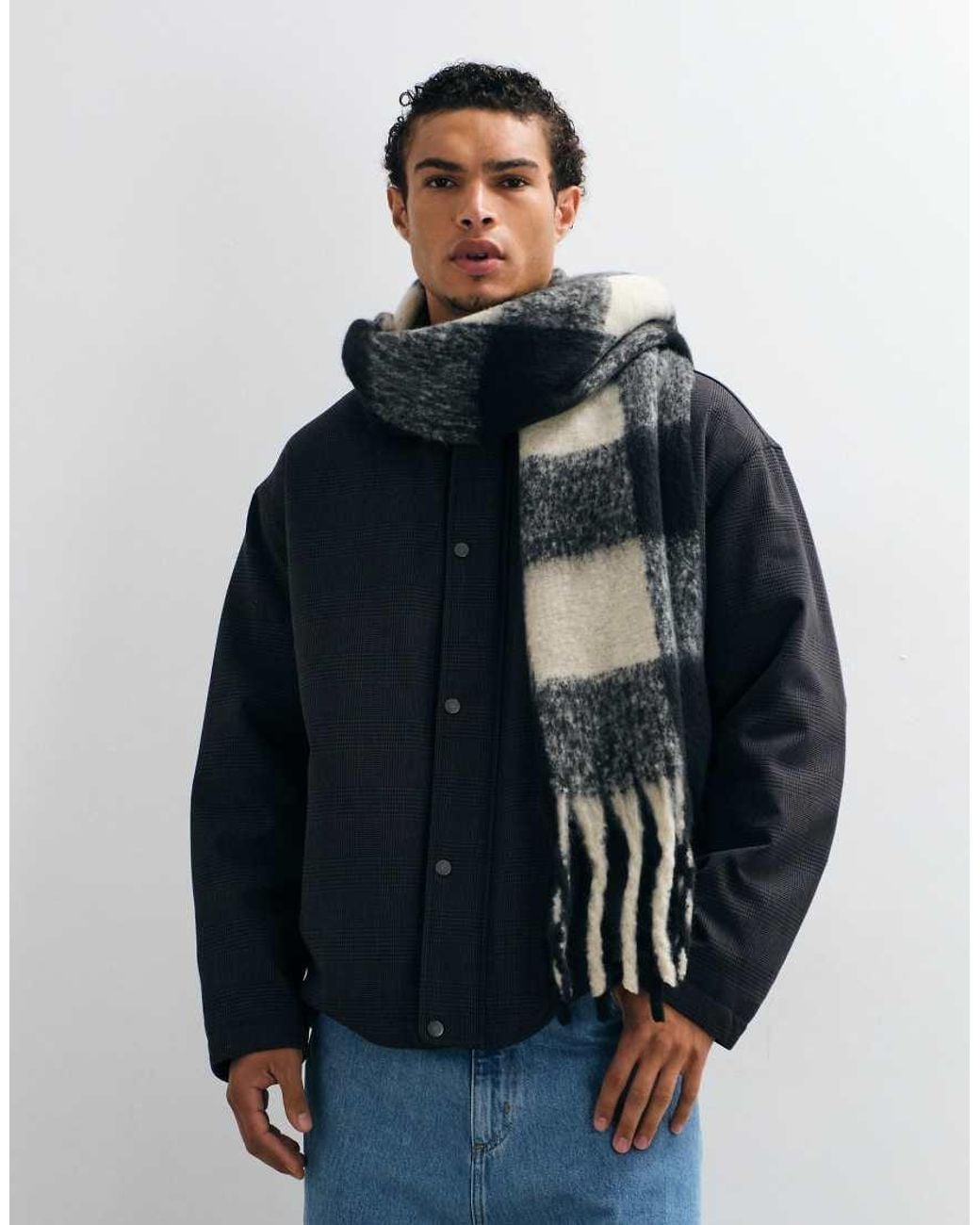 ASOS Blue Woven Brushed Check Scarf for men