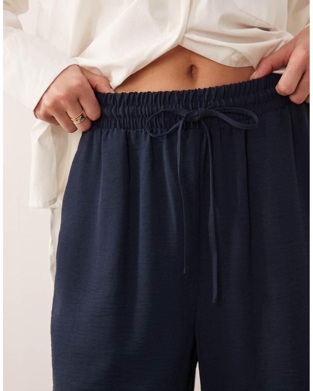Vila Blue Tie Waist Wide Leg Trousers