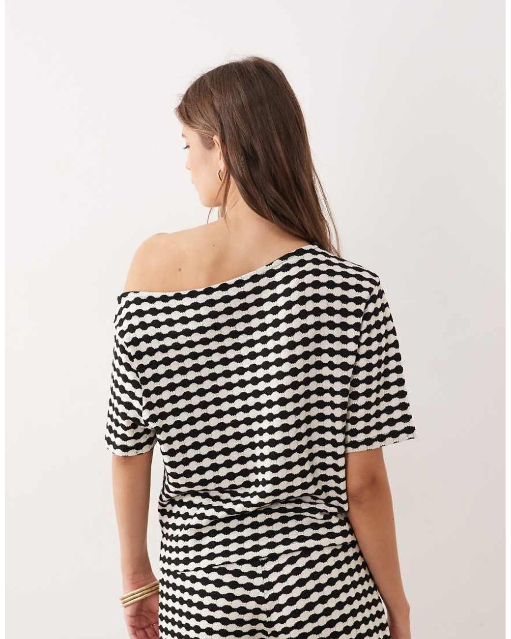 ASOS Brown Crochet Jersey Off Shoulder Top Co-ord