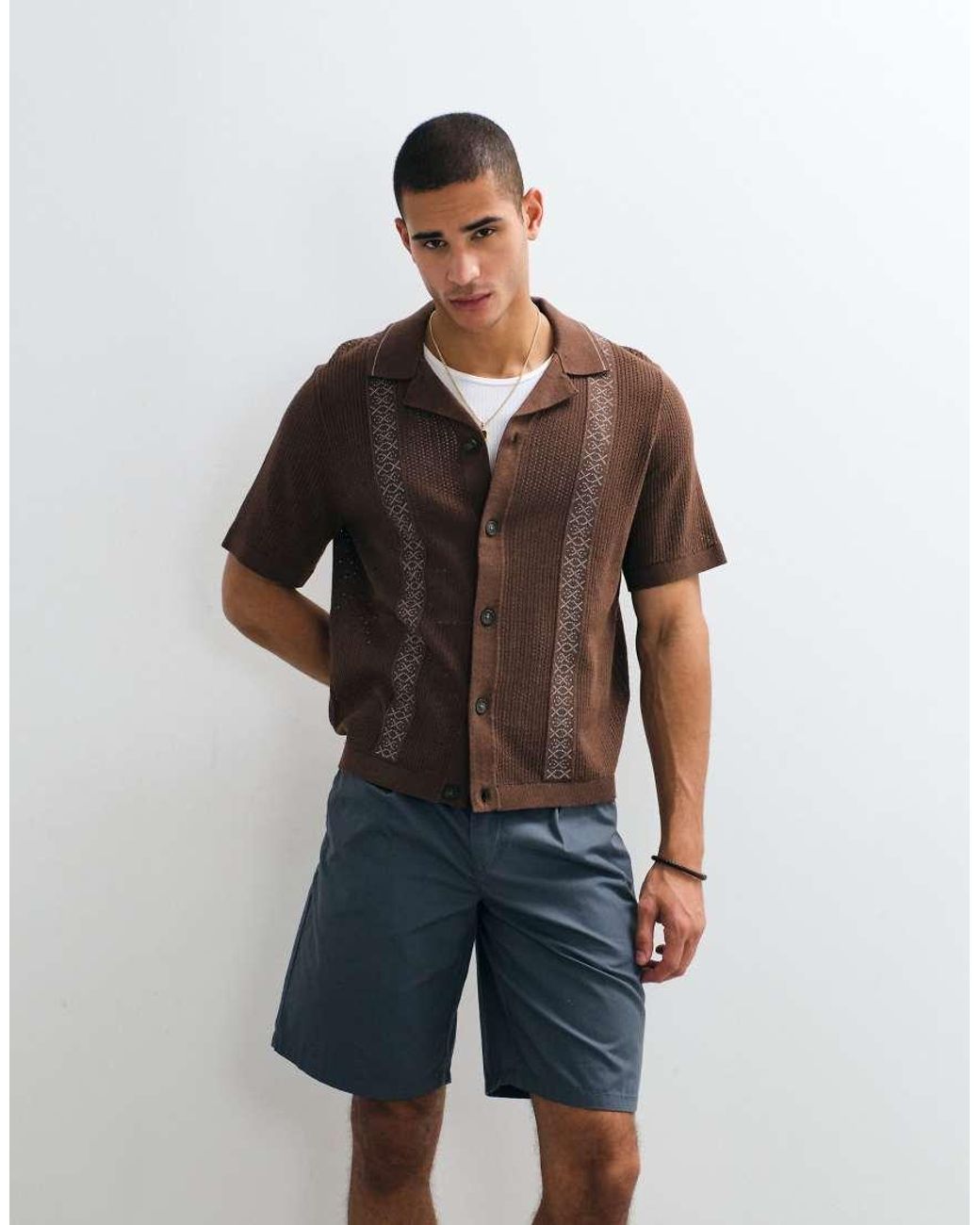 Only & Sons Brown Boxy Fit Knit Shirt for men