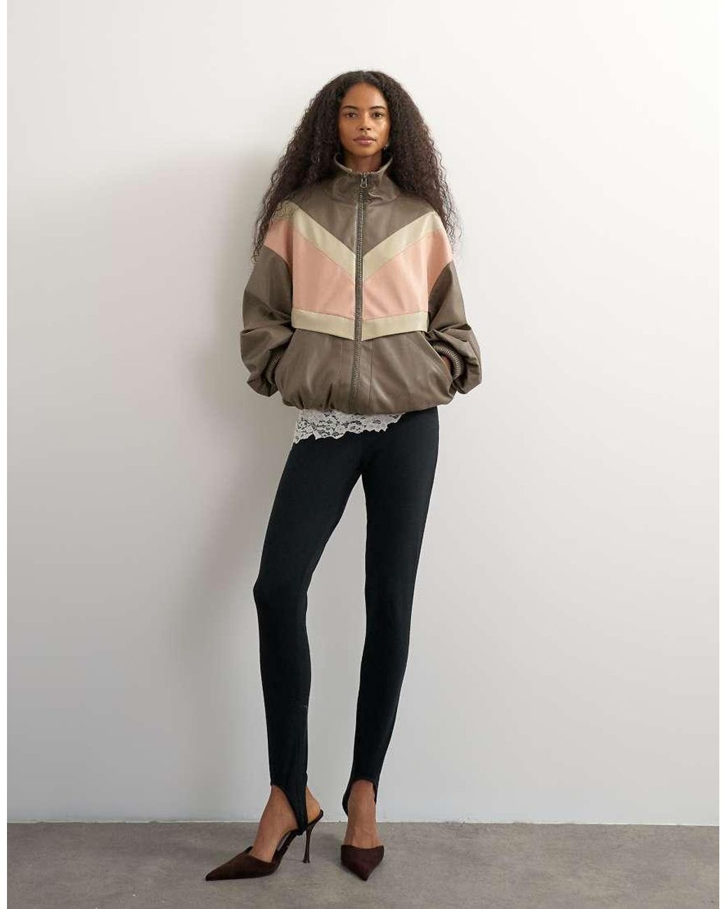 TOPSHOP Black Colour Block Leather Look Track Jacket