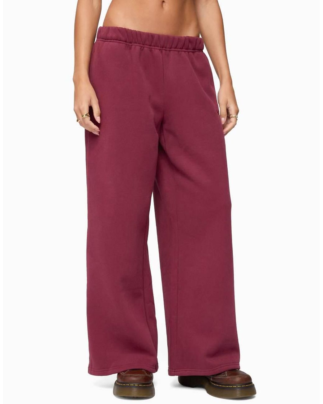 Edikted Red Basic Girl Wide Leg Sweatpants