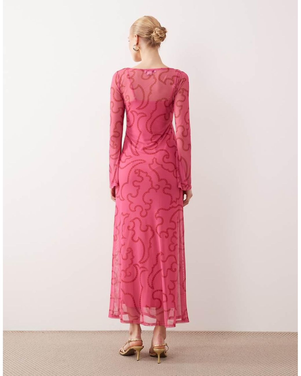 Never Fully Dressed Pink V Neck Mesh Maxi Dress