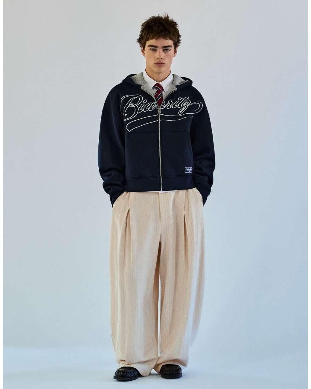 Bershka Blue Contrast Print Sweatshirt With Hood for men