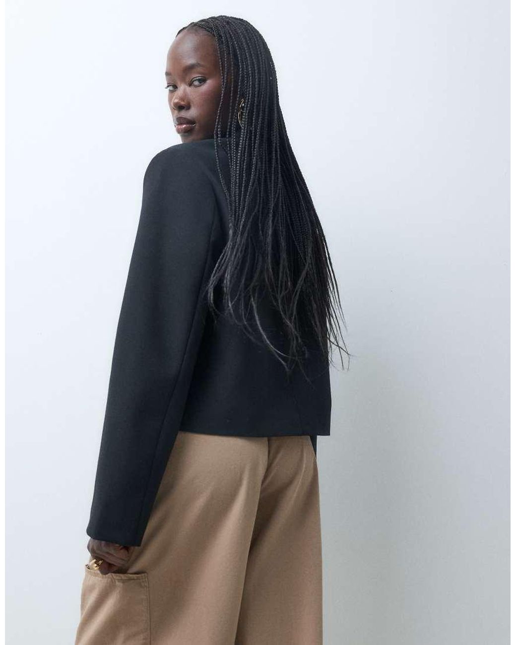 ASOS Black Boxy Throw On Mandarin Collar Blazer