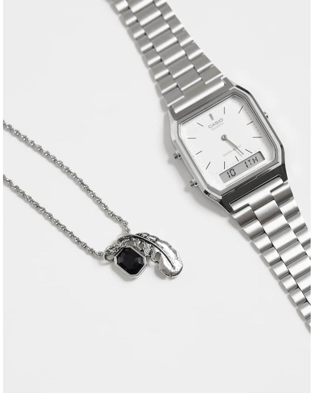 ASOS White Black Stone And Feather Pendant Necklace for men
