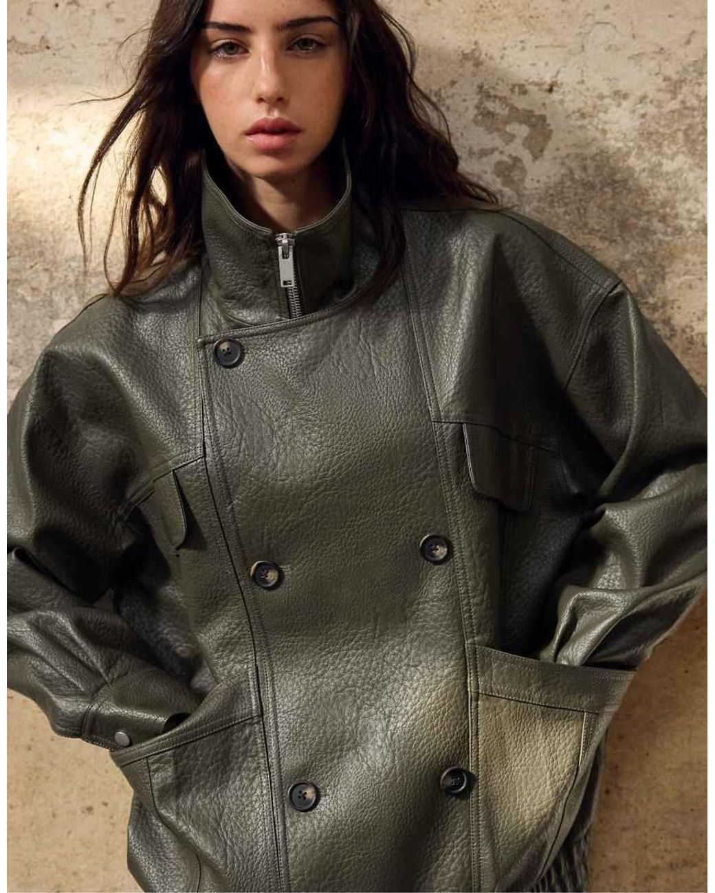 Stradivarius Gray Oversize Leather Effect Jacket