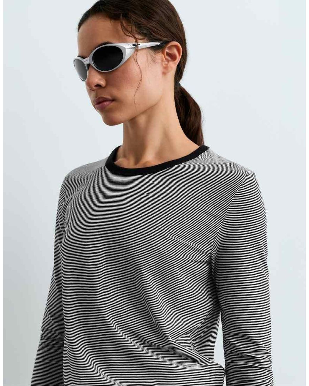Oysho Black Long-sleeved Striped T-shirt