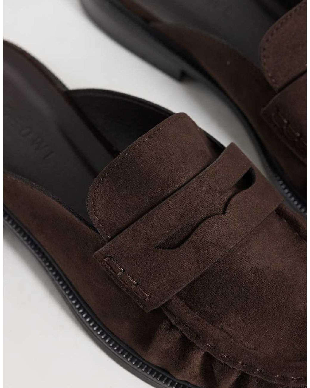 SEQWL Brown Cadilliac Faux Suede Penny Loafer Mules