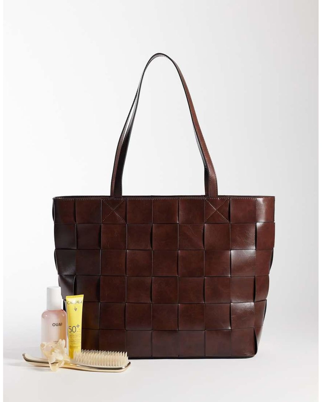 ASOS Brown Embossed Weave Tote Bag for men