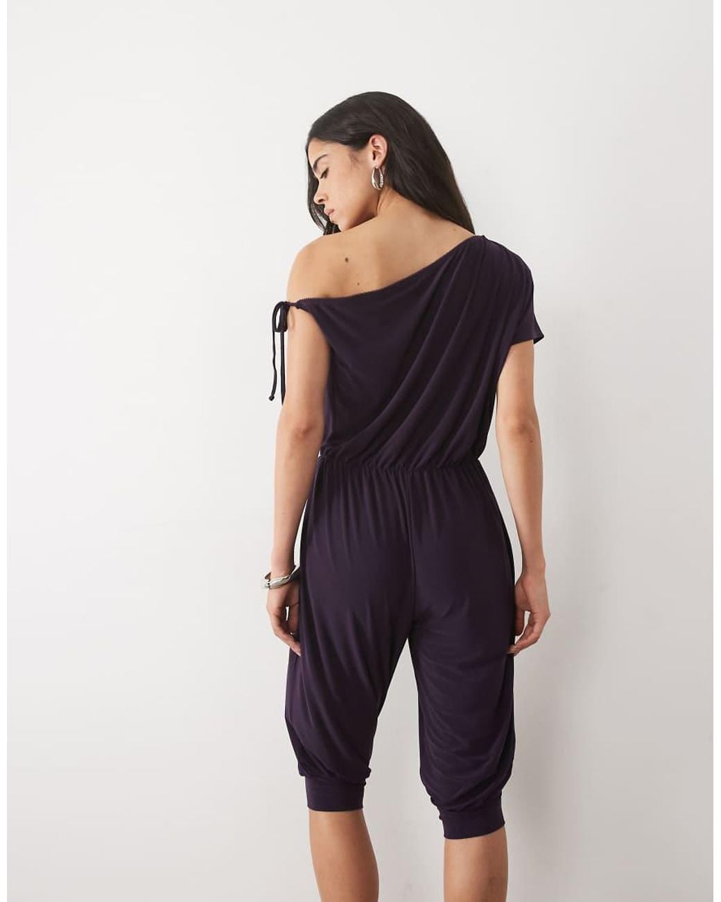 Miss Selfridge Blue Off Shoulder Capri Jumpsuit
