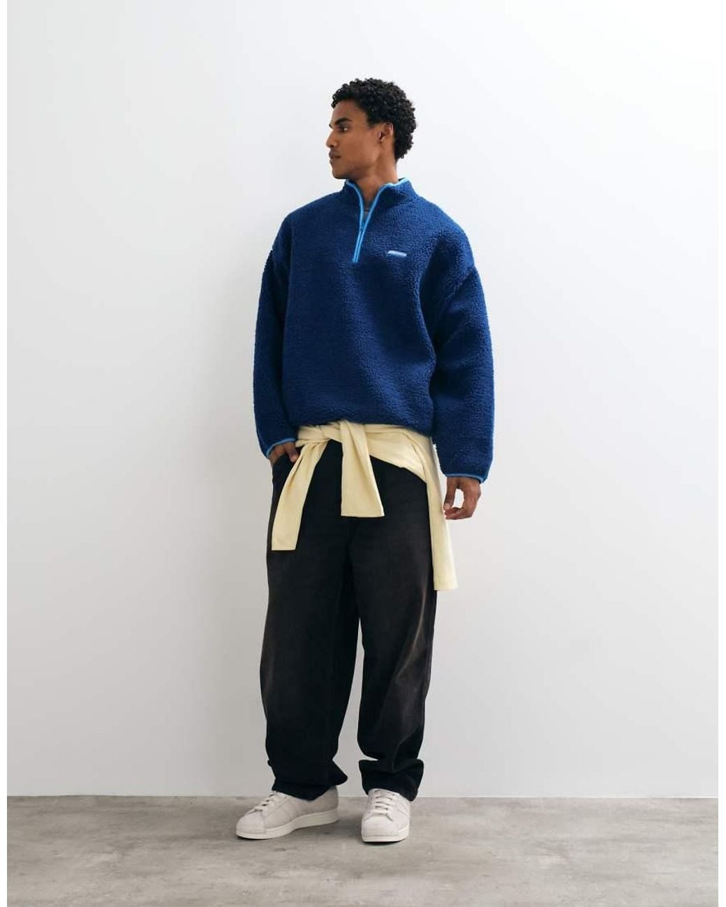 Collusion Blue Borg Funnel Neck Zip Through for men