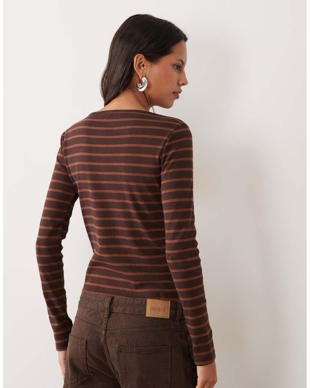 Mango Brown Boat Neck Long Sleeve Top