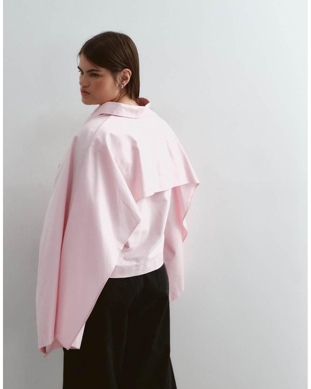 ARRANGE Pink Curve Oversized Cape Square Cut Cotton Shirt