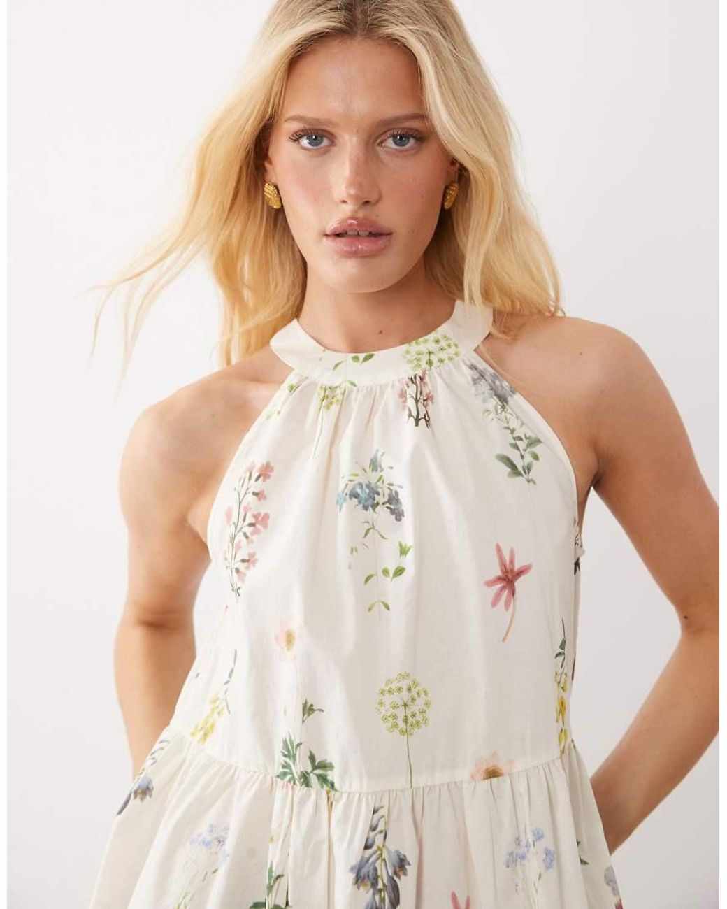 Vila White Halter Neck Tiered Mini Dress
