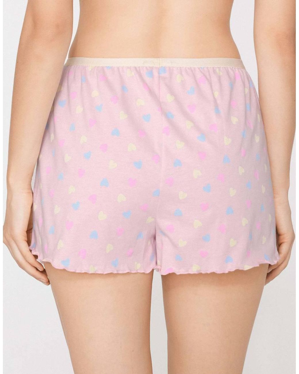 Tezenis Pink Printed Cotton Shorts With Rolled Hem