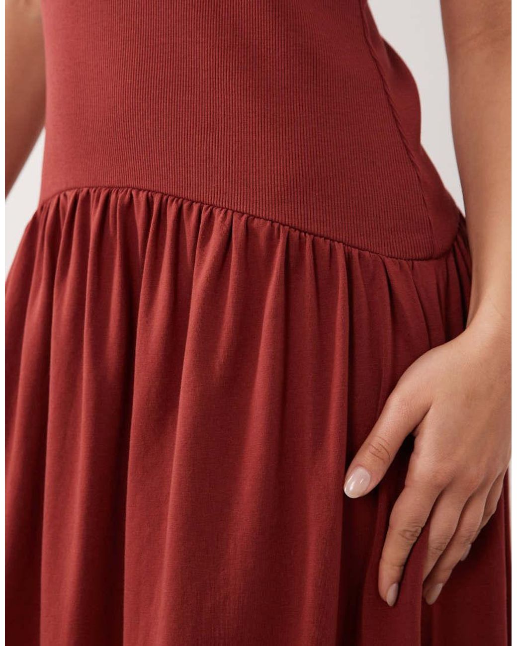 ASOS Red Asos Design Petite Rib Mix Midi Dress With Drop Waist