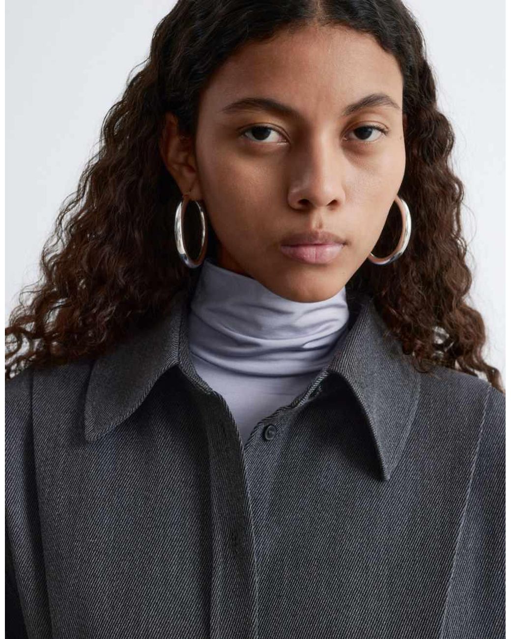 & Other Stories Black Pure Wool Bold Shoulder Shacket With Cinched Waist