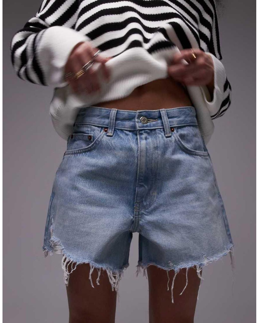 TOPSHOP Denim A Line Rip Mom Shorts in Blue Lyst UK