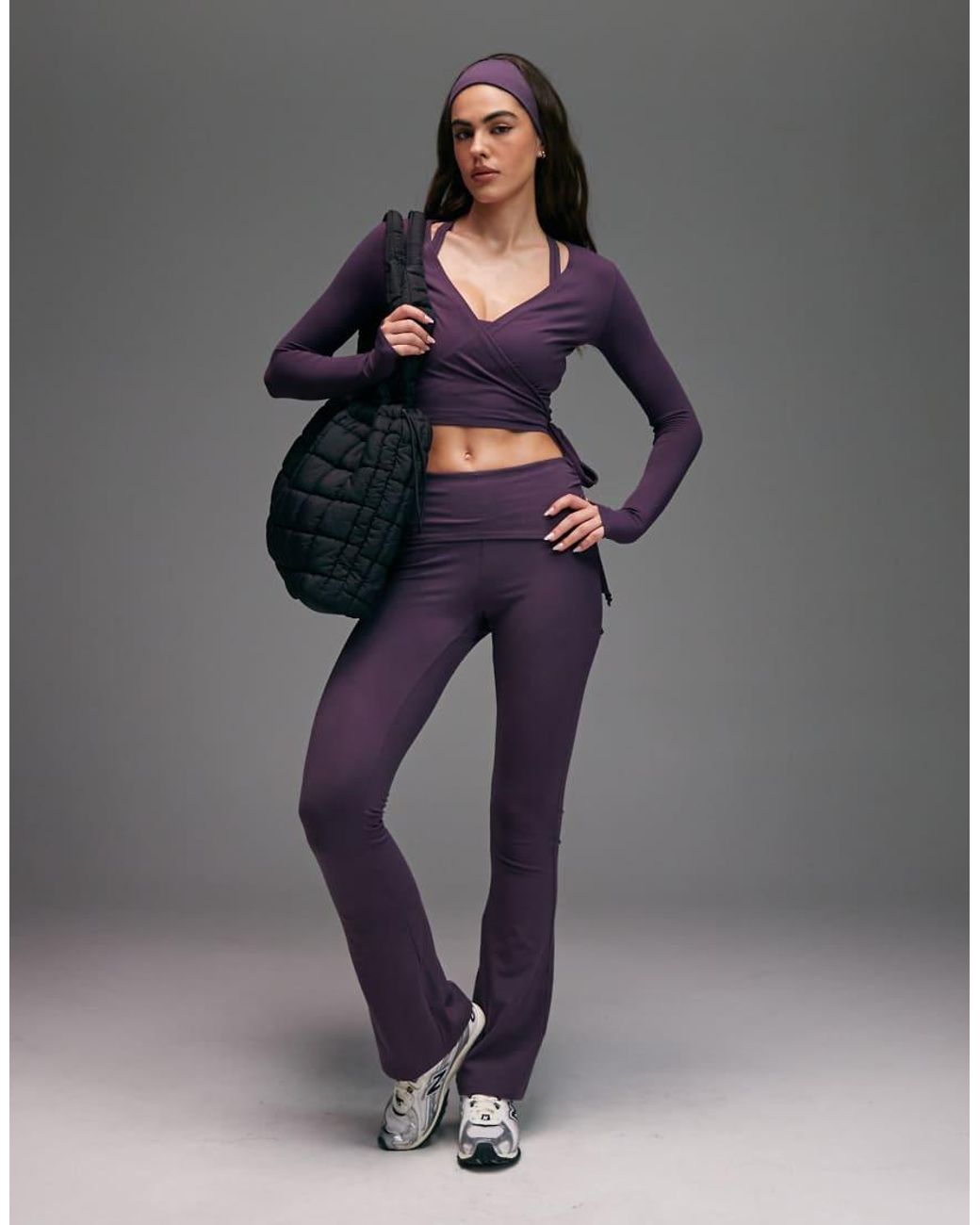 4505 Gray Ruched Foldover Waist Slim Kick Yoga legging