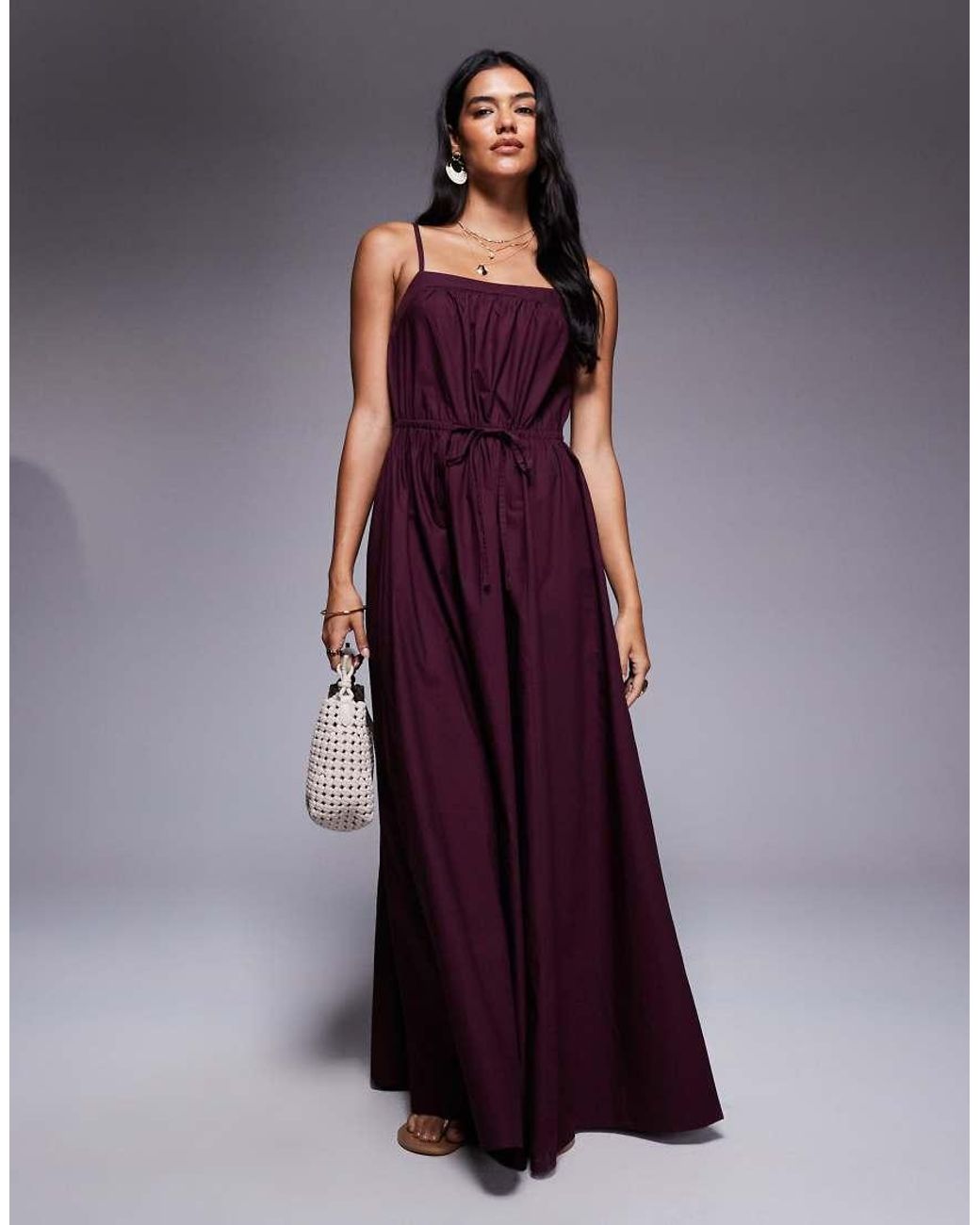 River Island Purple Strappy Poplin Midi Dress