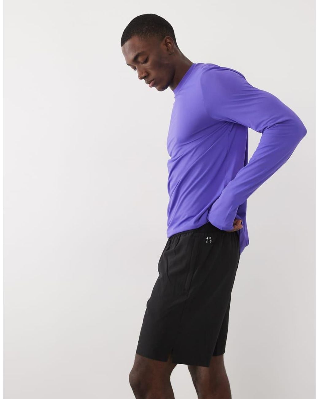 4505 Blue 7" Woven Training Shorts With Elastic Waist Band And Zip Pockets for men