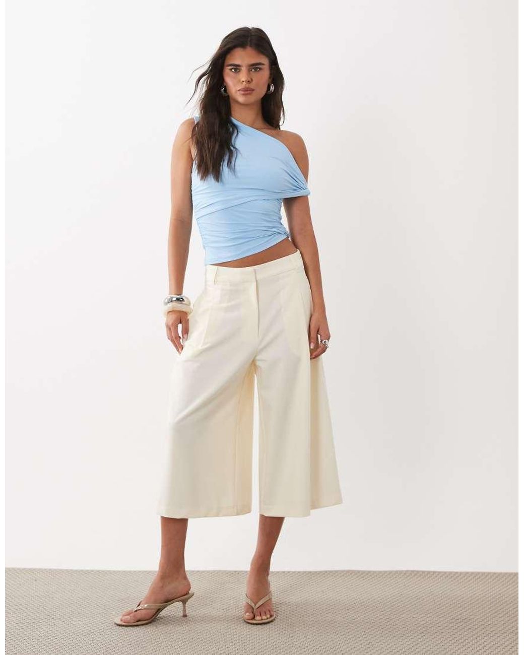ASOS Blue Polyamide Ruched Twist Side Cut Away Draped Top