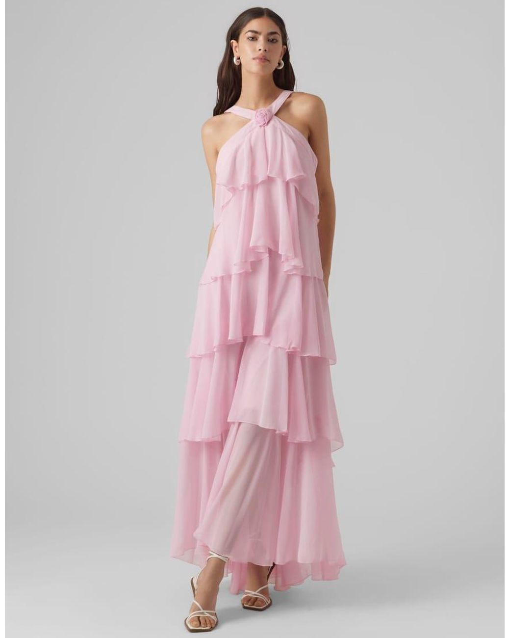 Vero Moda Pink Tiered Maxi Dress