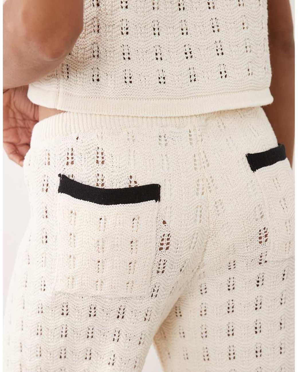 ASOS Natural Knitted Cotton Blend Wide Leg Trouser Co-ord
