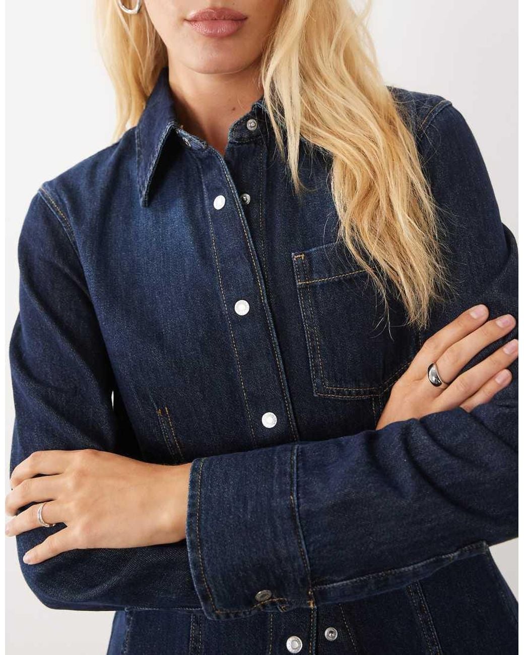 Mango Blue Cinched Waist Denim Shirt