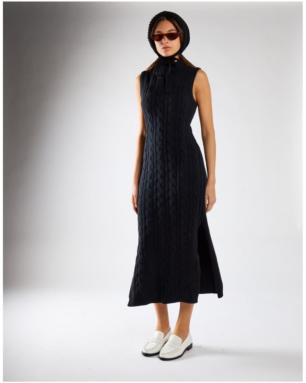 Glamorous Blue Cable Knit Sleeveless Midi Dress