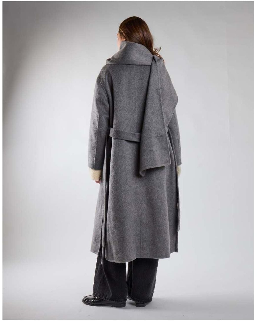 Glamorous Gray Belted Wool Wrap Coat