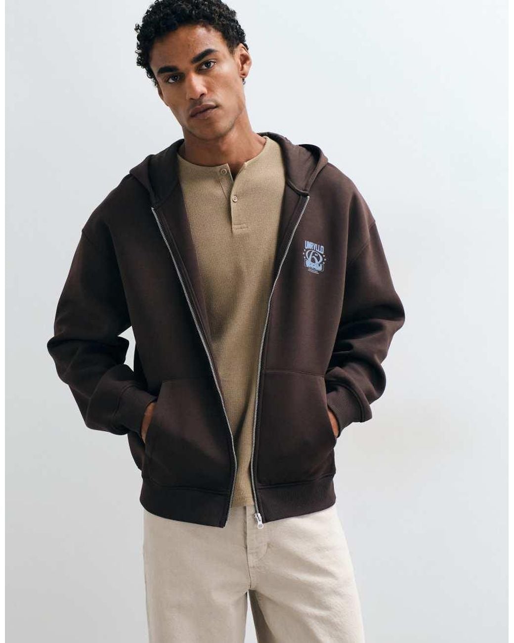 ASOS Black Oversized Zip Through Hoodie With Pigment Print for men