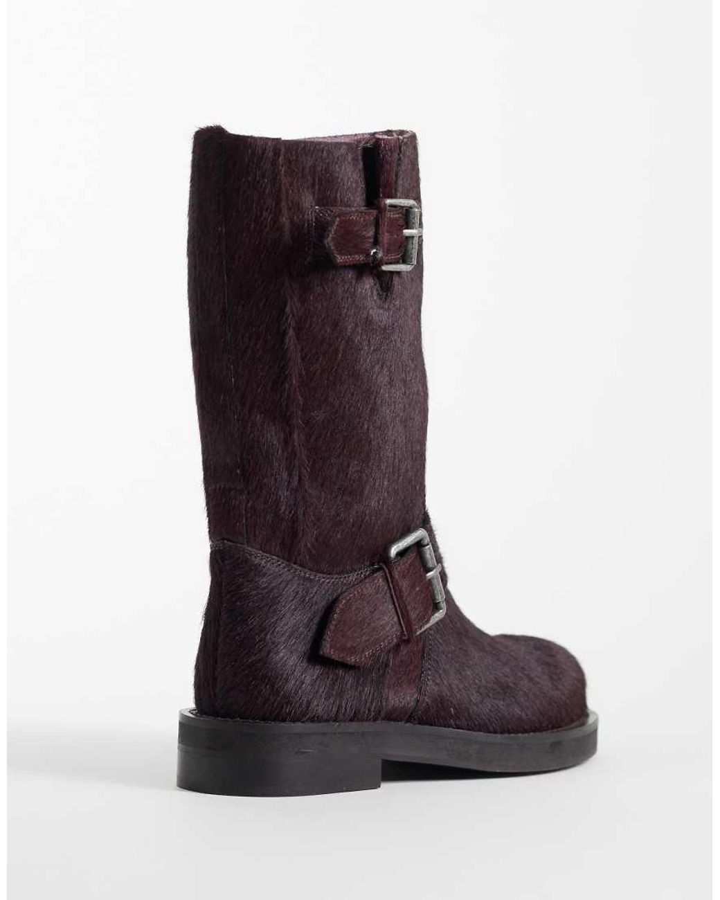 ASOS Multicolor Calamity Hair On Real Leather Pull On Biker Knee Boots