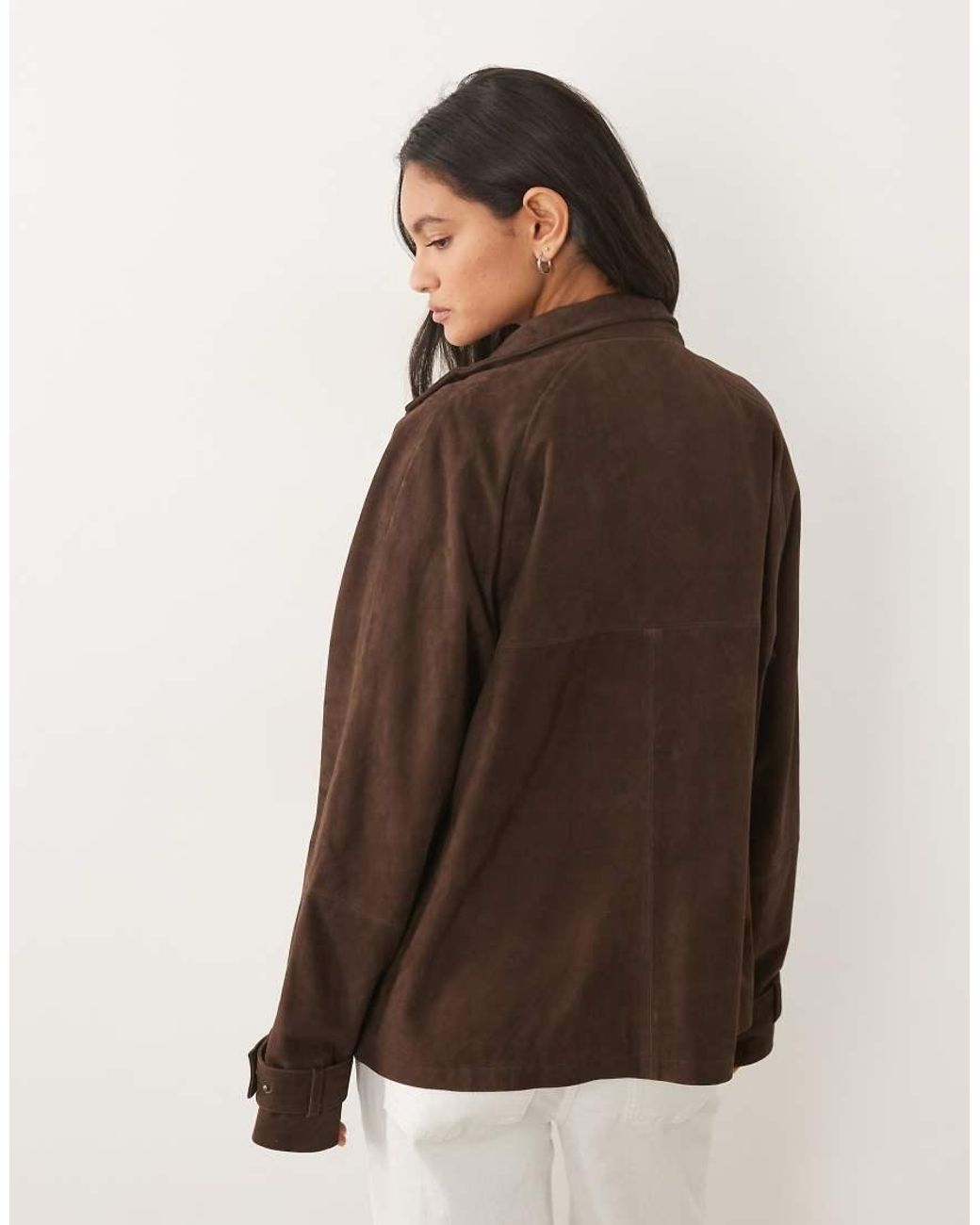 Barney's Originals Brown Chocolate Suede Funnel Neck Jacket
