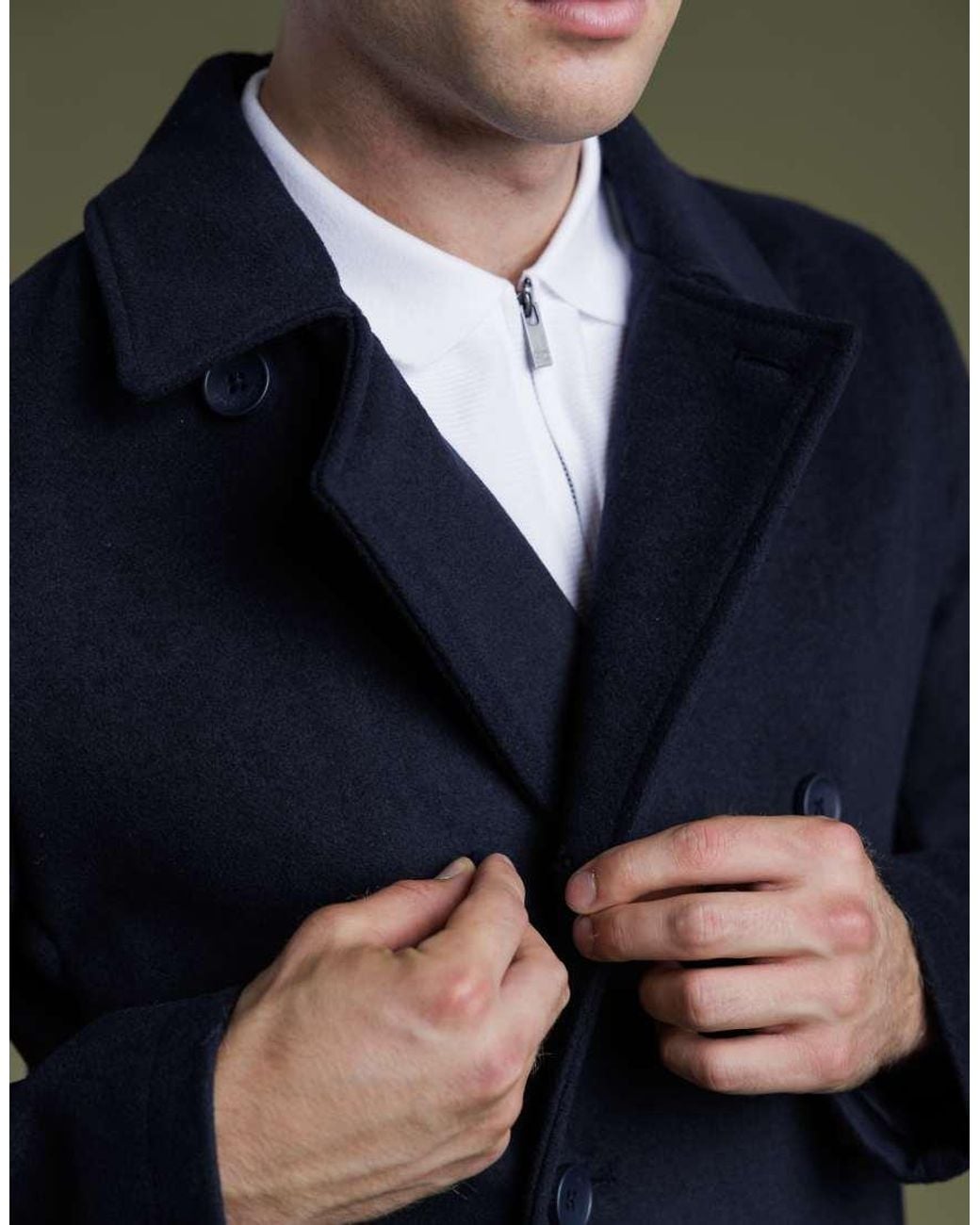 French Connection Green Wool Blend Double Breasted Pea Coat for men