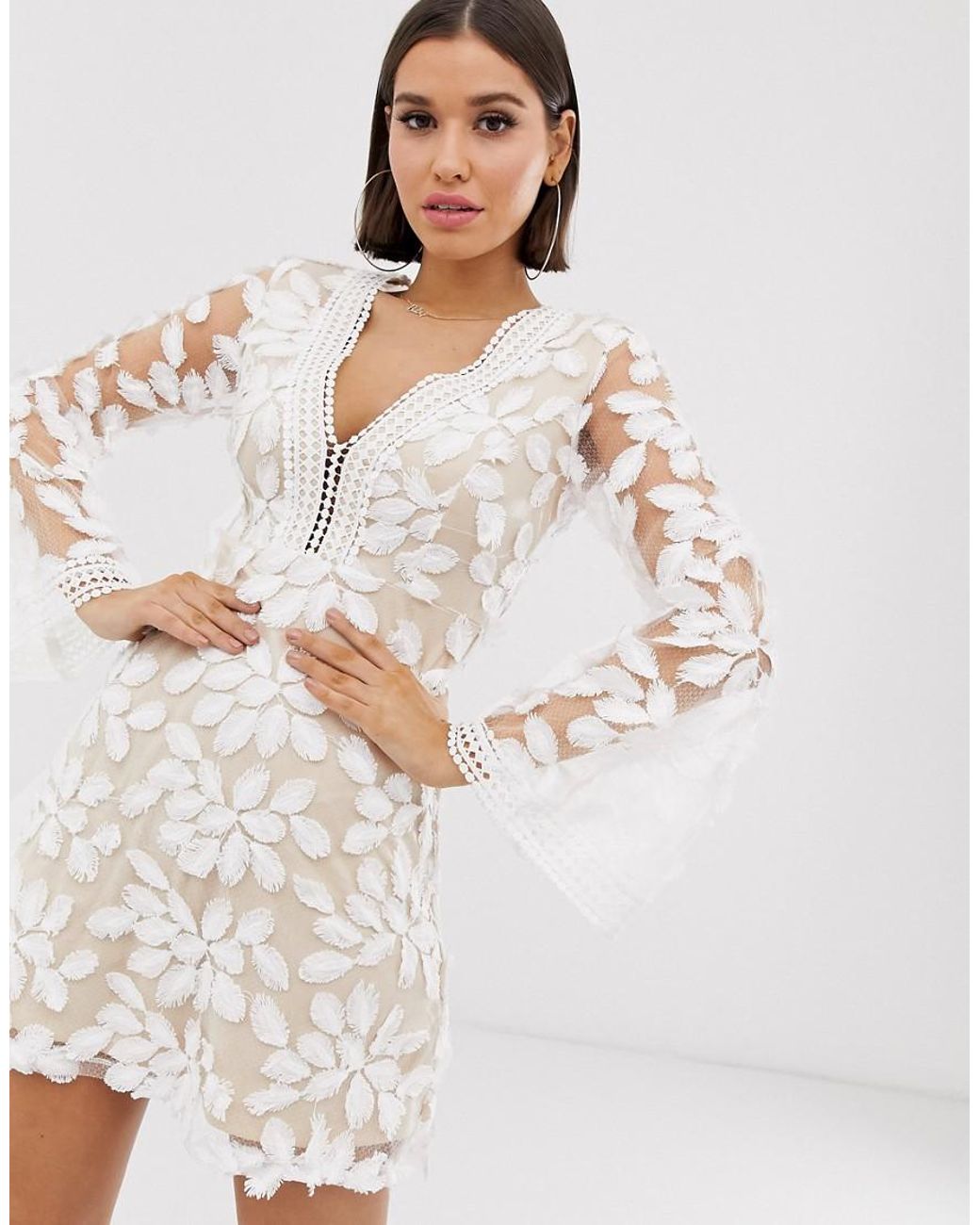 Love Triangle Floral Embroidered Long Sleeve Dress in White Lyst
