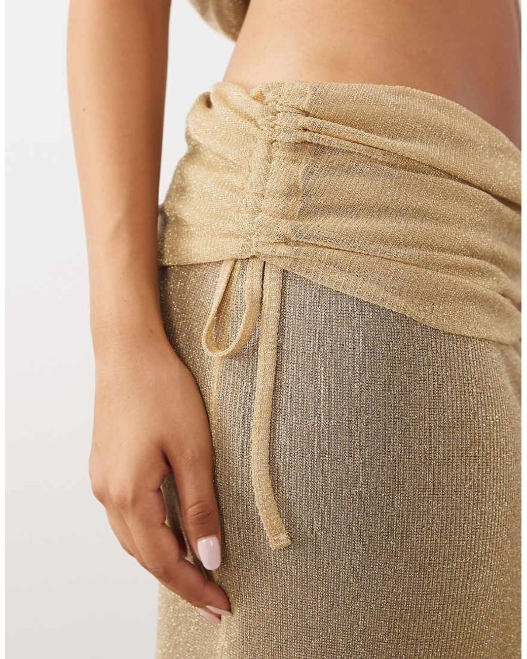 ASOS Natural Co-ord Glitter Knit Ruched Maxi Skirt