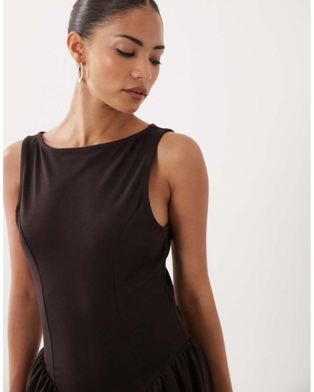 ASOS Black Asos Design Petite Boat Neck Waist Detail Midi Dress