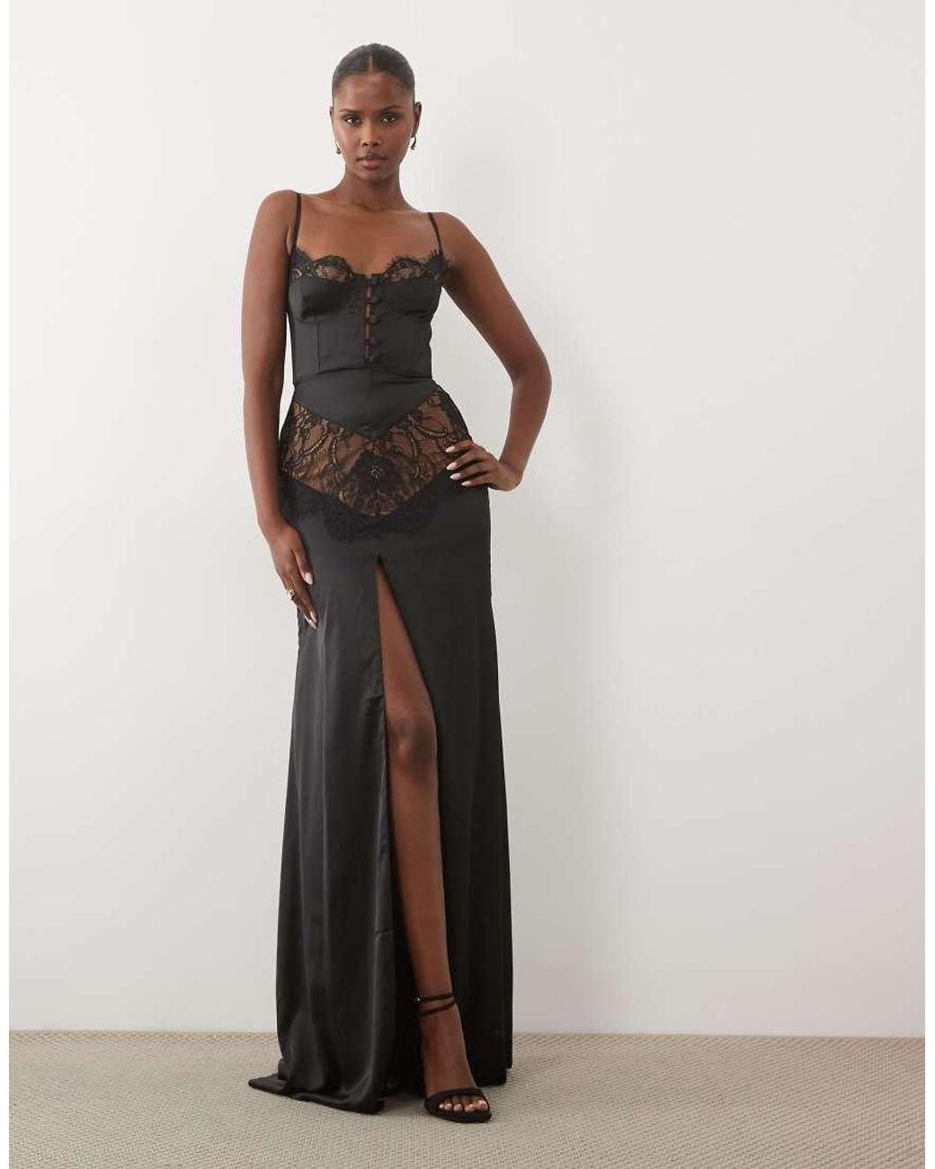 The Dolls House Black Dolce Satin Maxi Dress