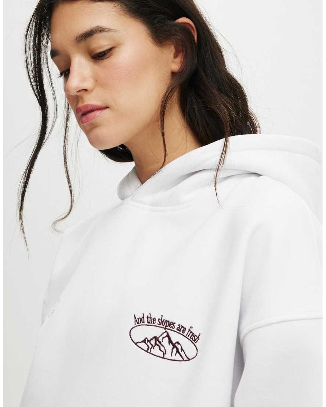Cotton On White Plush Premium Graphic Hoodie