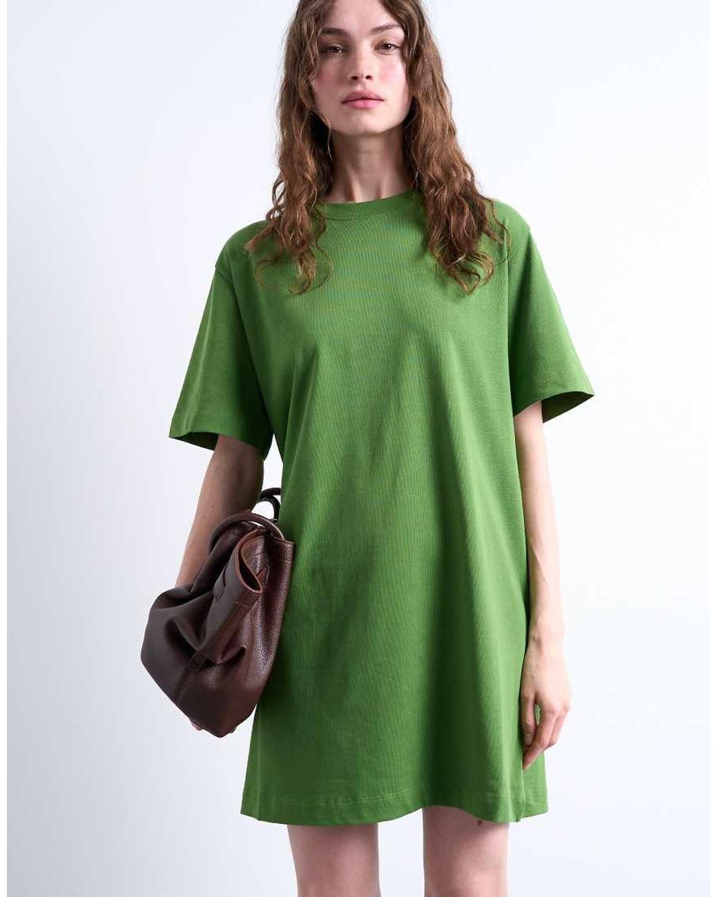 TOPSHOP Green Oversized Premium Short Sleeve T-shirt Dress
