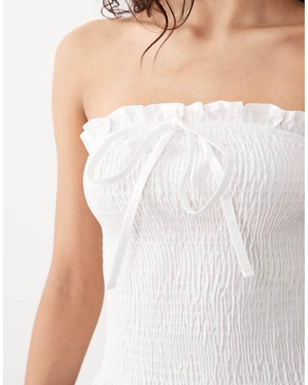 ASOS White Shirred Tie Front Bandeau
