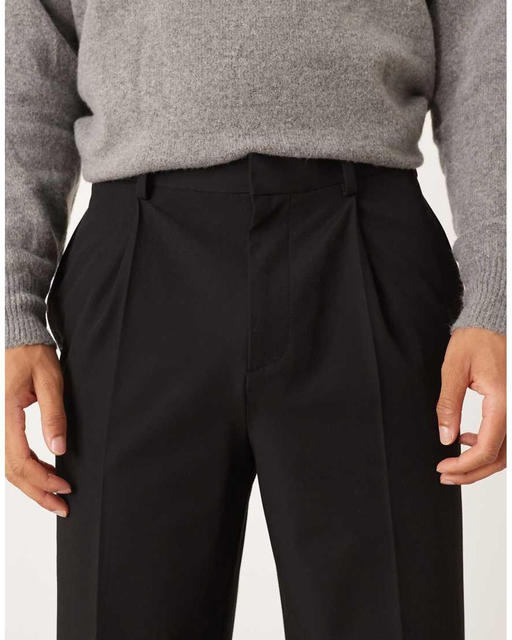 ASOS Black Smart Pleated Relaxed Tapered Trousers for men