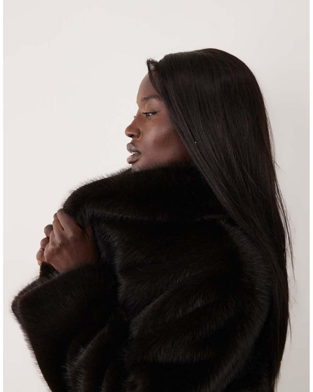 ASOS Black Asos Design Tall Longline Funnel Neck Faux Fur Coat